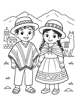 Free printable Bolivian Children In Traditional Clothing coloring page