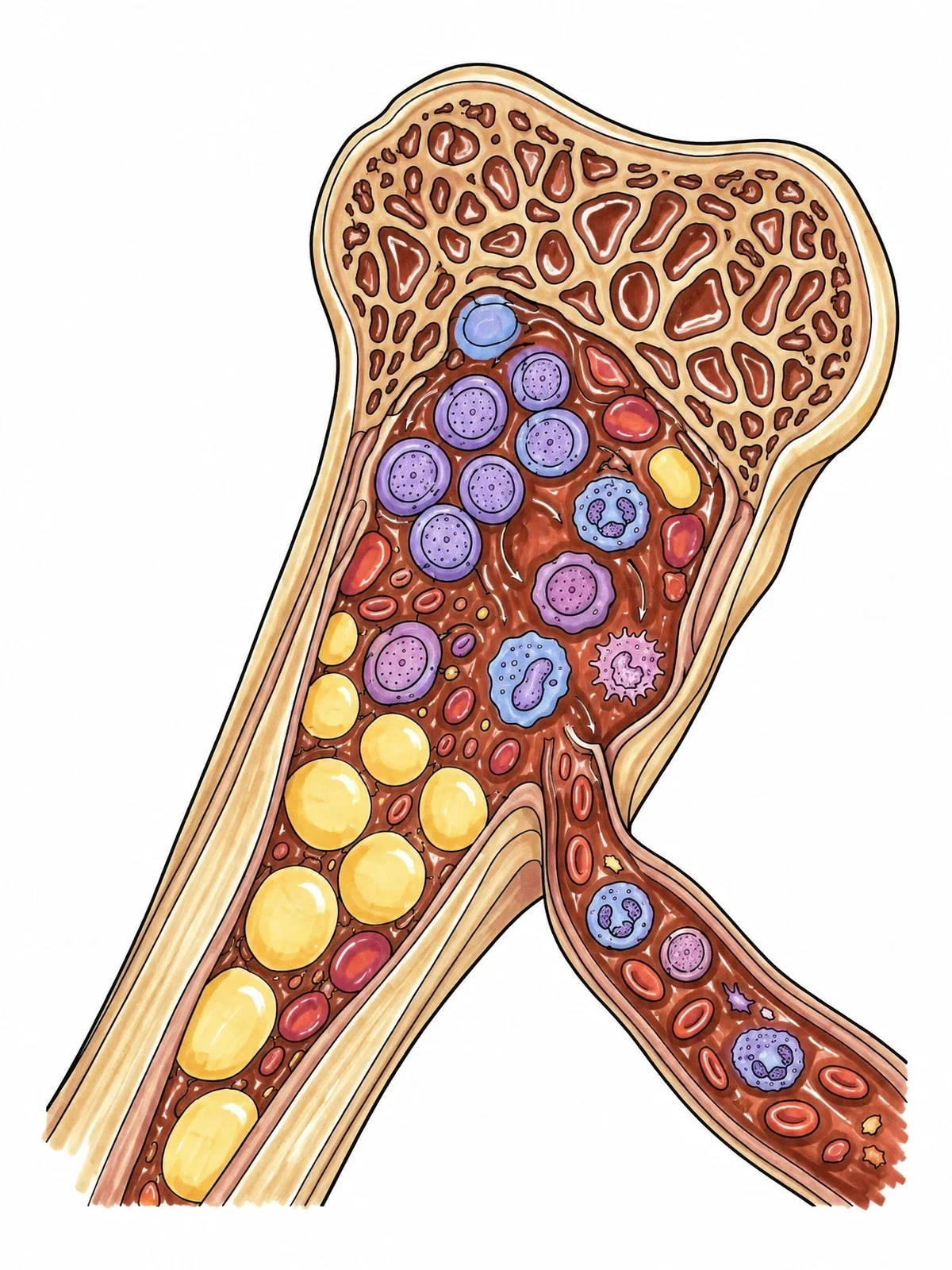 Colored example of the Bone Marrow Blood Cell Production coloring page