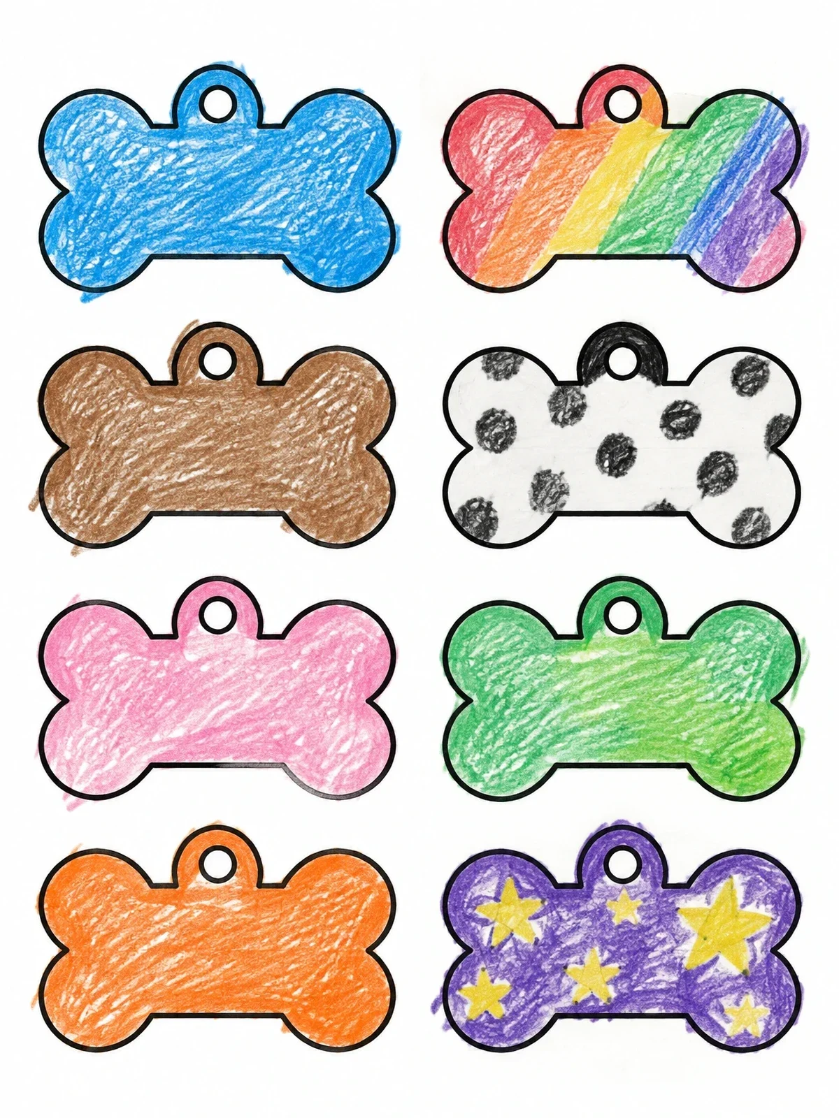 Colored example of the Bone Shaped Dog Tag Cutouts coloring page
