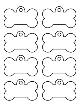 A craft sheet featuring blank pet tags on this dog bone coloring page.