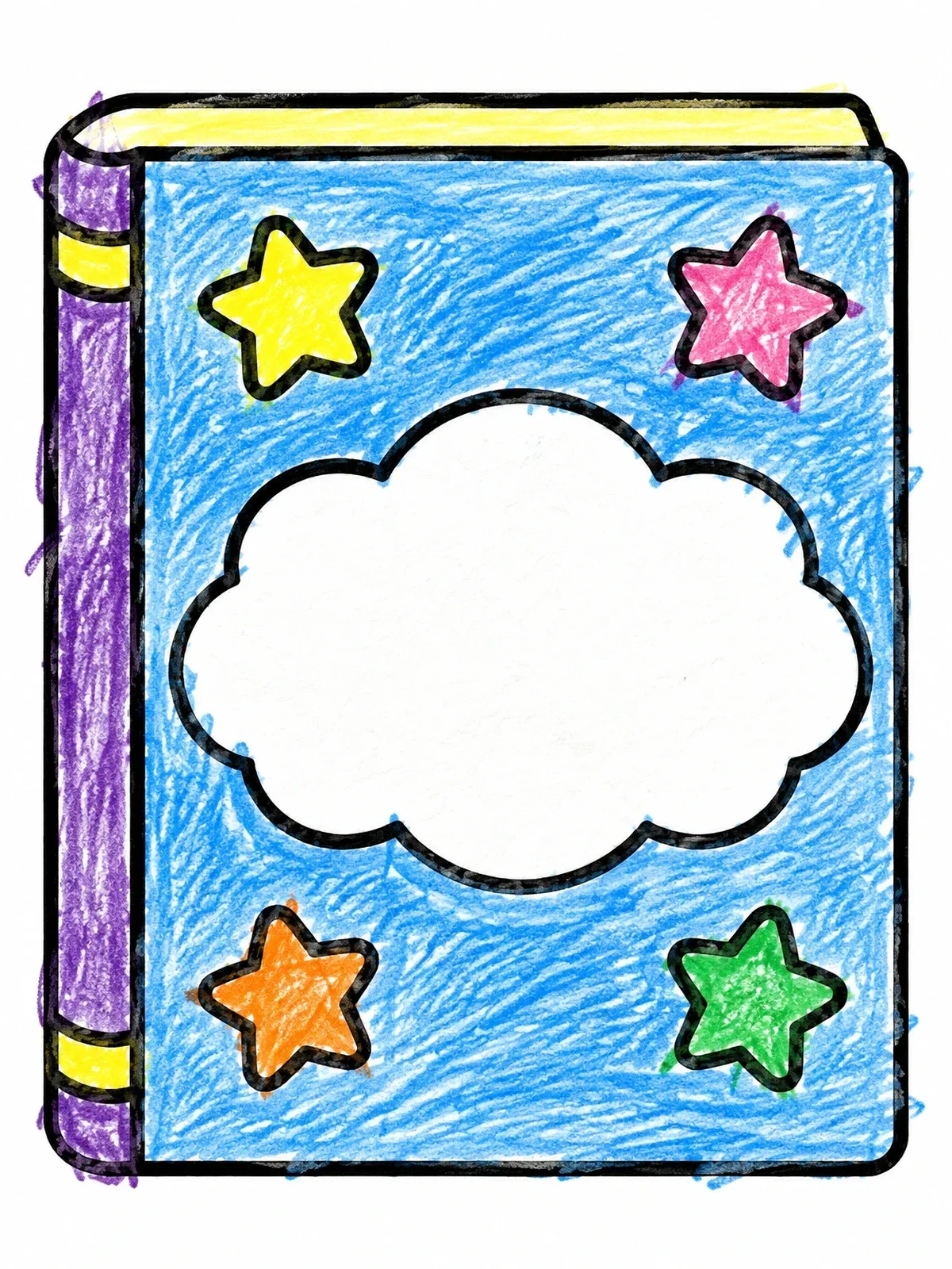 Colored example of the Book Cover With Cloud Frame coloring page