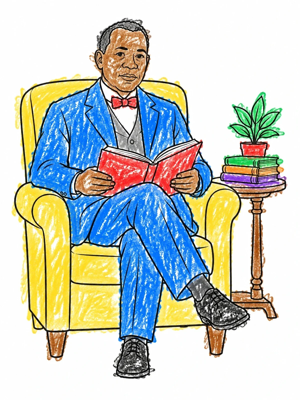 Colored example of the Booker T. Washington Reading In Armchair coloring page