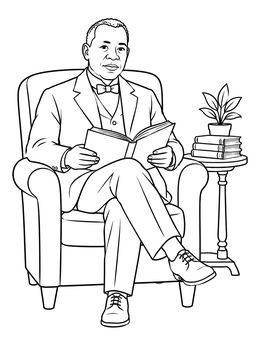 Free printable Booker T. Washington Reading In Armchair coloring page