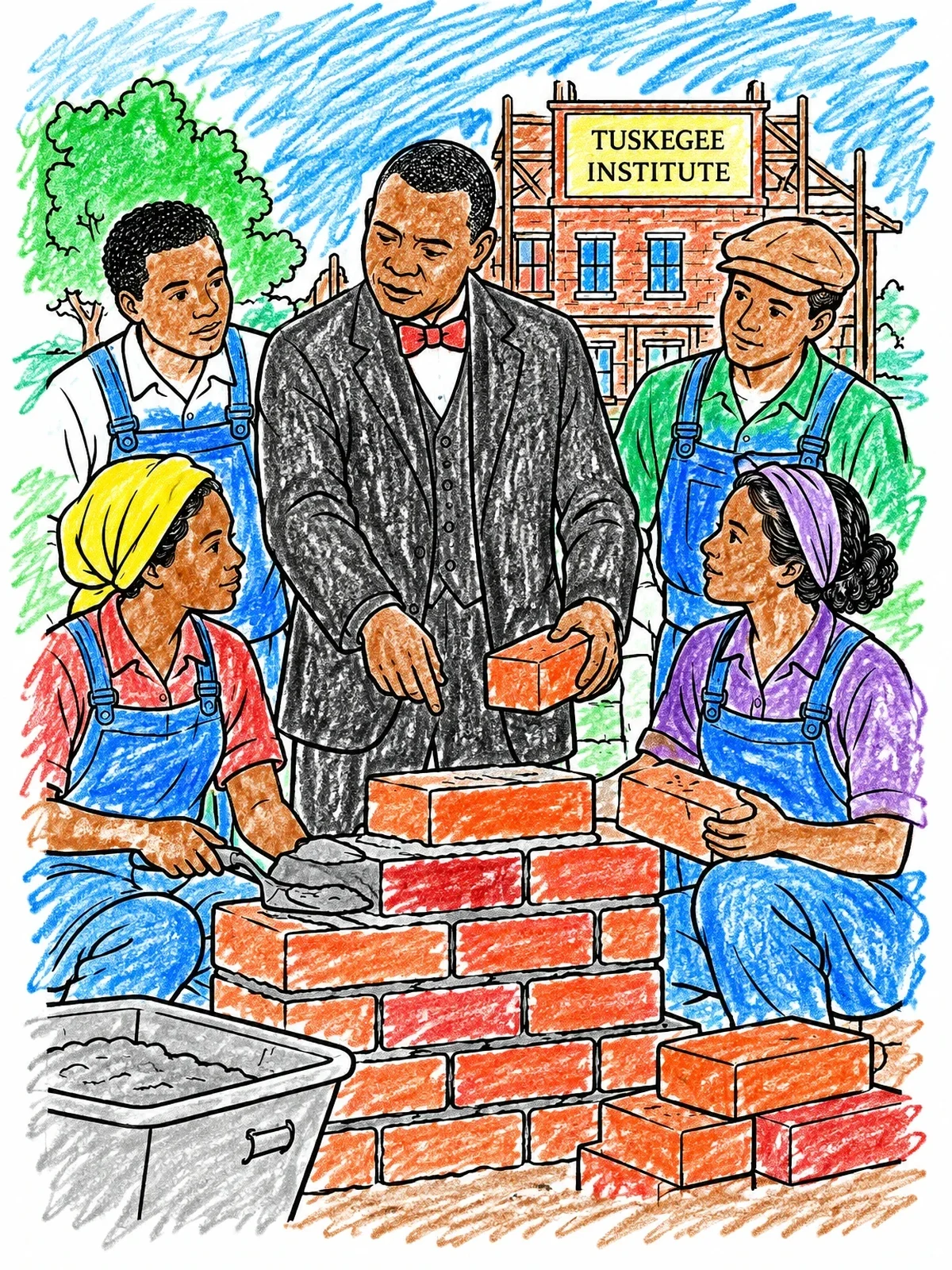 Colored example of the Booker T. Washington Building Tuskegee Institute coloring page