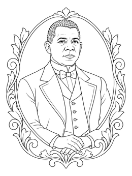 Detailed booker t washington coloring page featuring a framed vintage portrait.