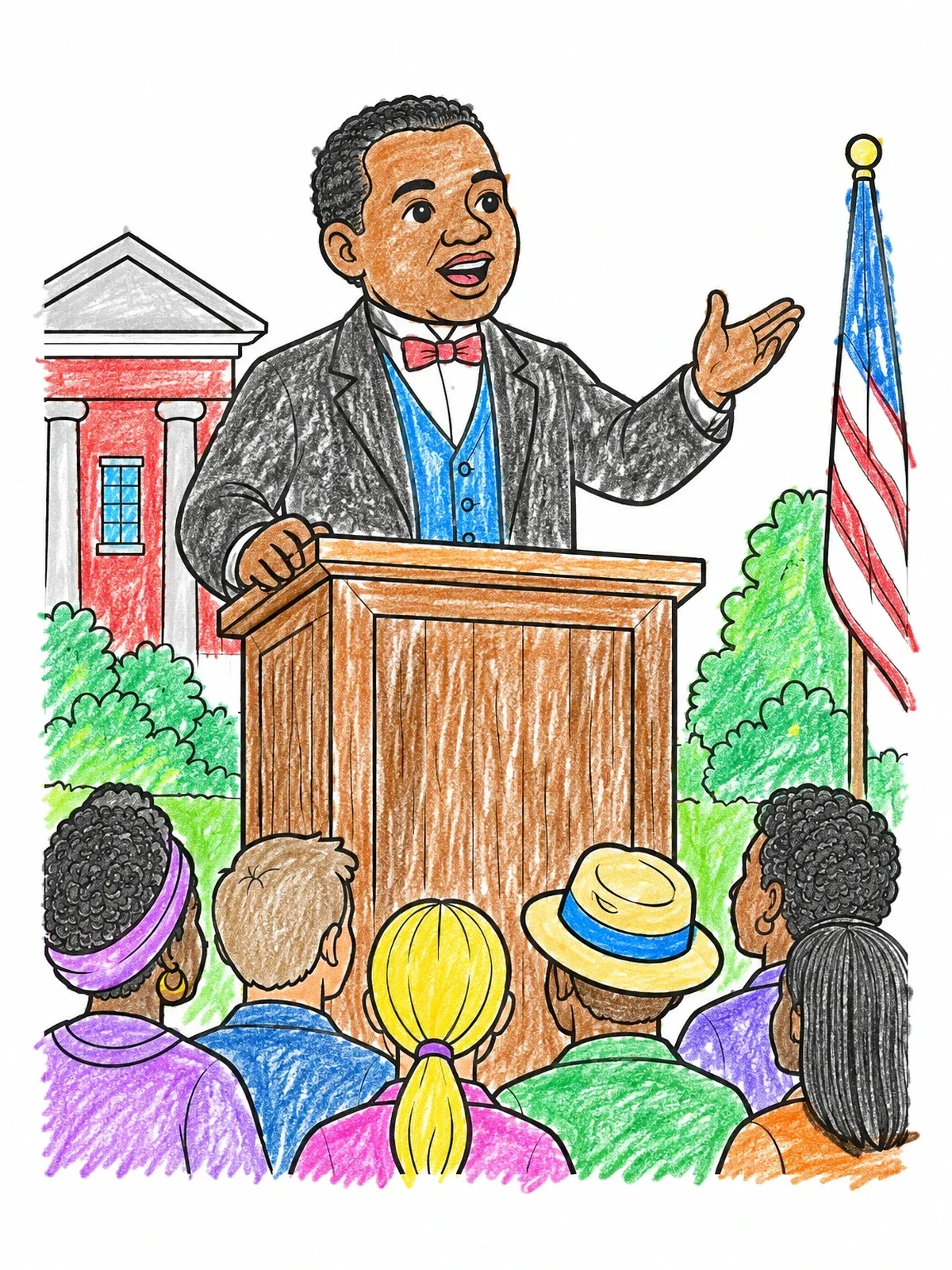 Colored example of the Booker T Washington Delivering Speech coloring page
