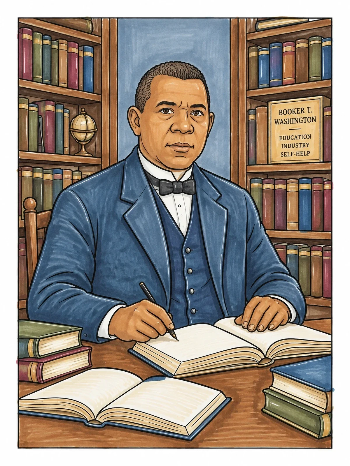 Colored example of the Booker T. Washington At His Desk coloring page