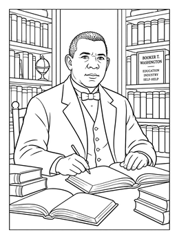 Free printable Booker T. Washington At His Desk coloring page