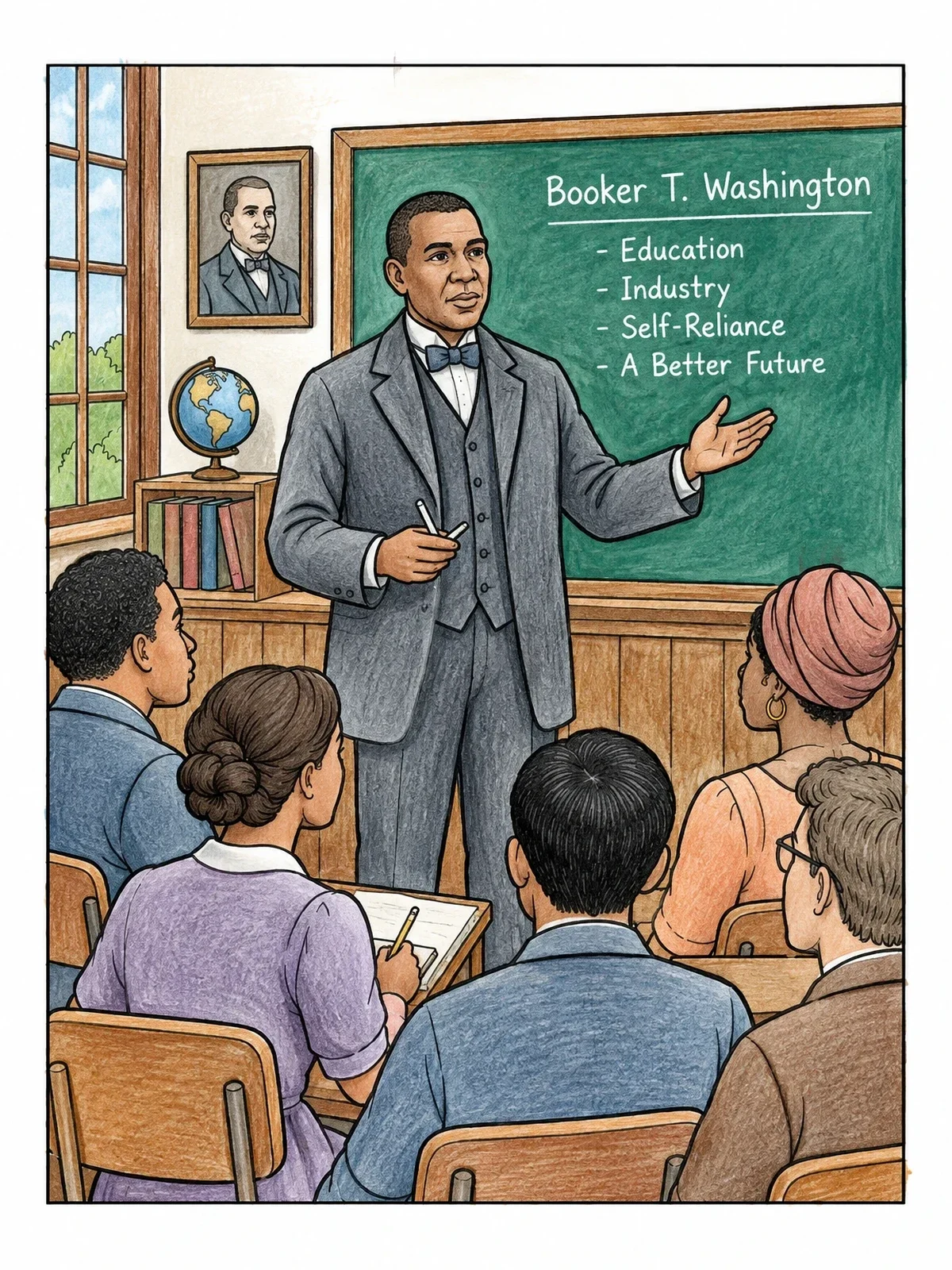 Colored example of the Booker T. Washington Teaching In Classroom coloring page