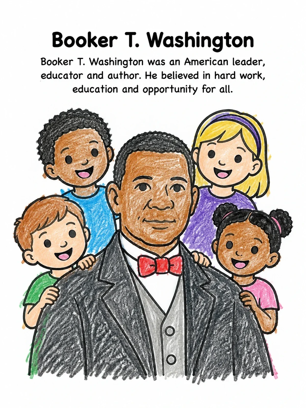 Colored example of the Booker T Washington With Smiling Children coloring page