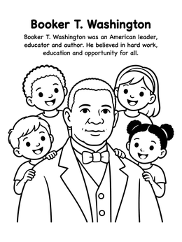 Free printable Booker T Washington With Smiling Children coloring page