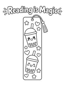 Free printable Reading Is Magic Boba Bookmark coloring page