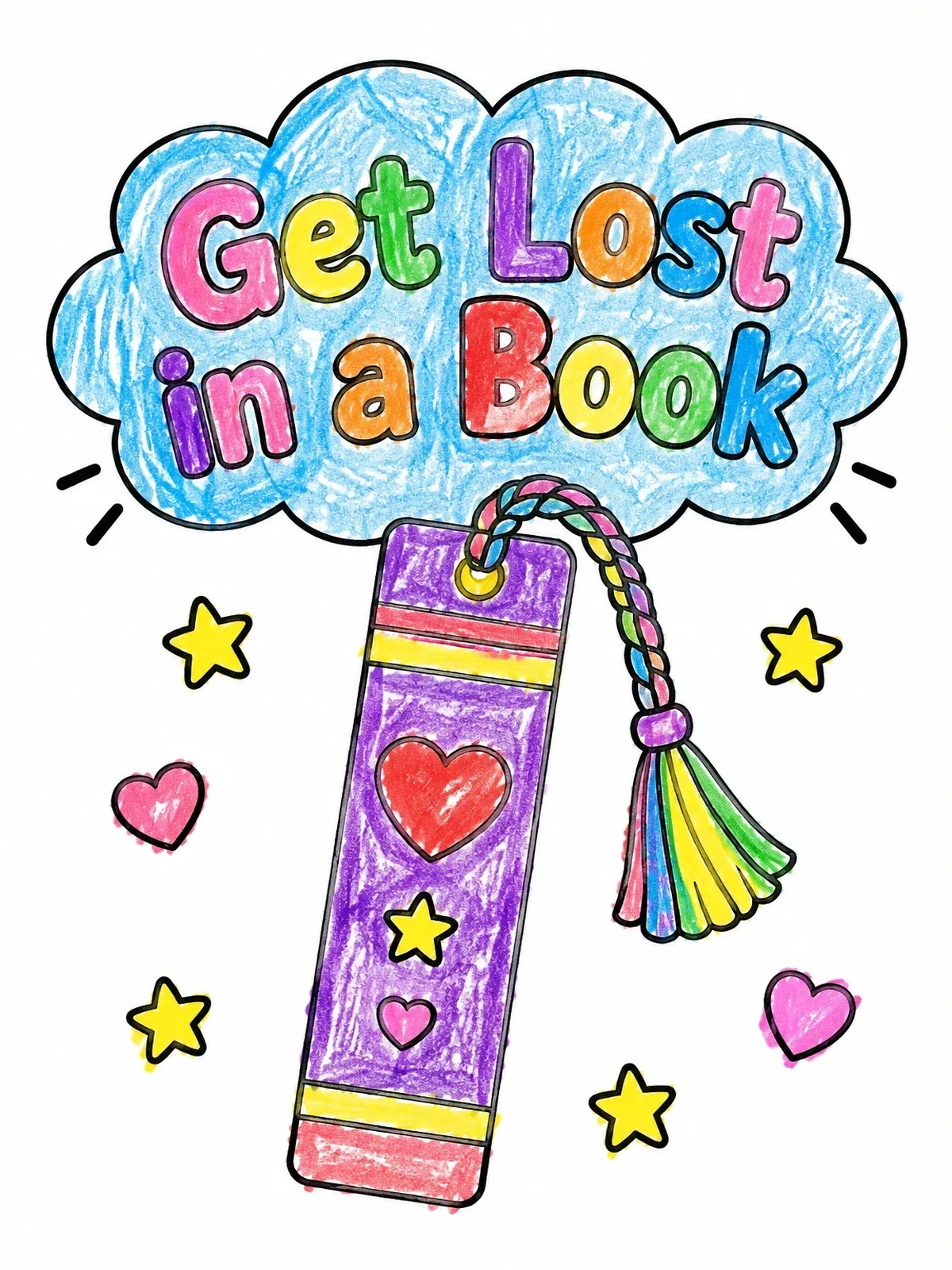 Colored example of the Cute Bookmark With Braided Tassel coloring page