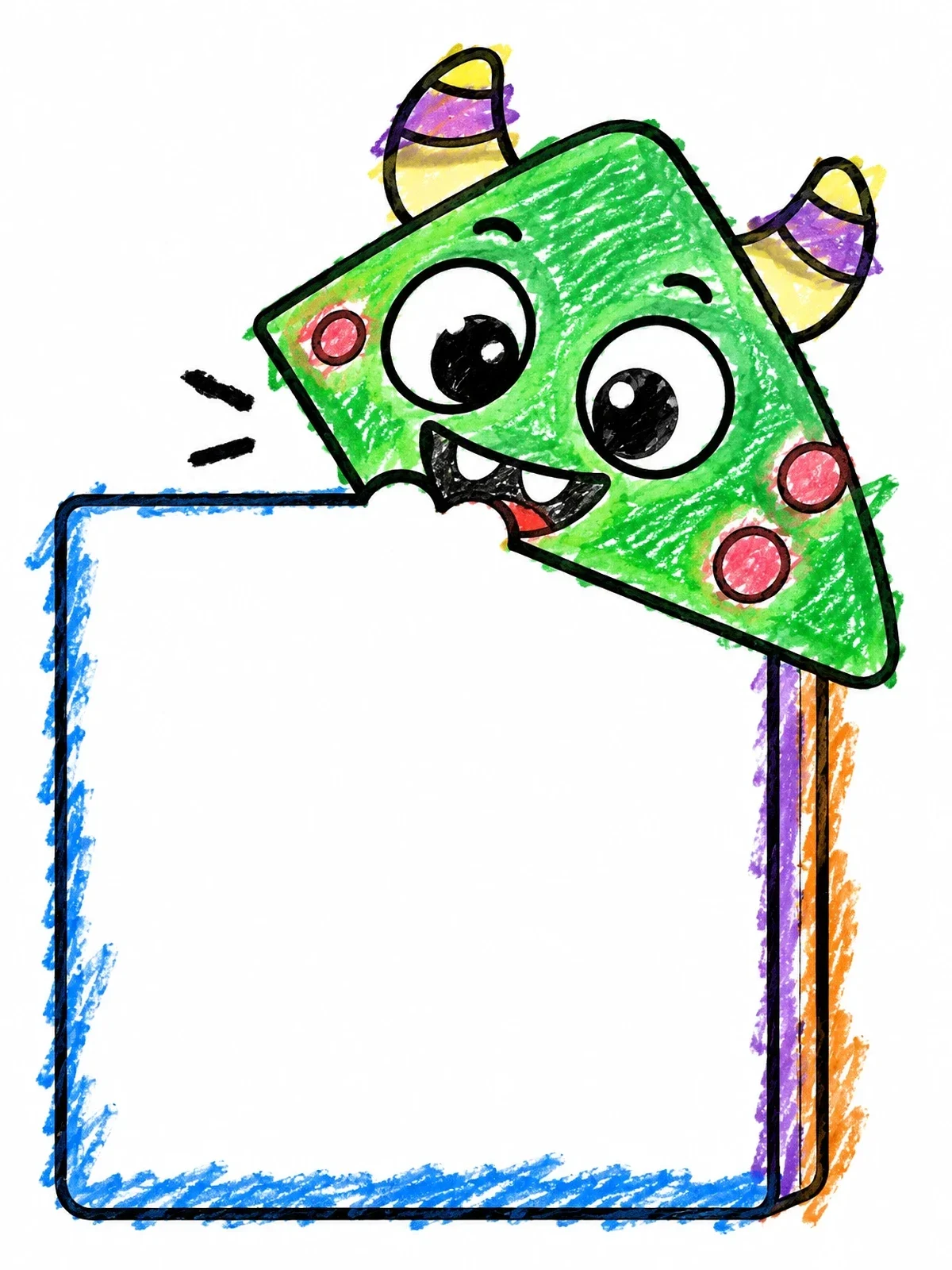 Colored example of the Cute Corner Monster Bookmark coloring page