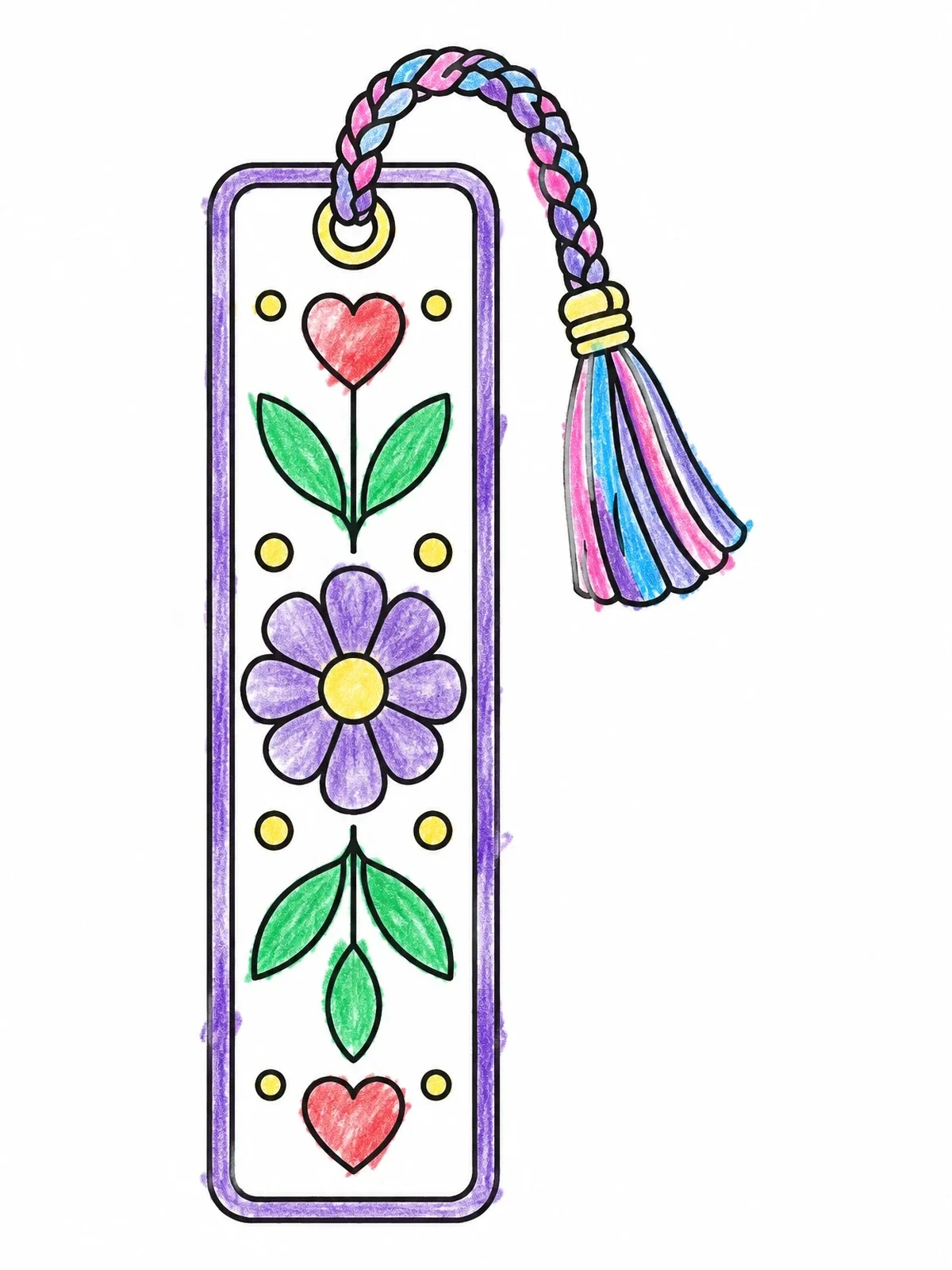 Colored example of the Floral Bookmark With Braided Tassel coloring page