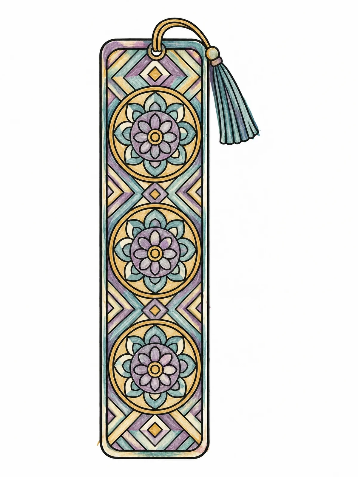 Colored example of the Mandala Bookmark With Tassel coloring page