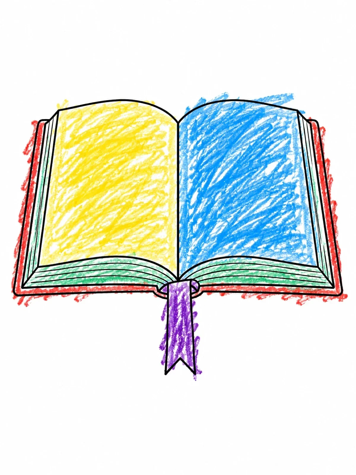 Colored example of the Open Book With Ribbon Bookmark coloring page