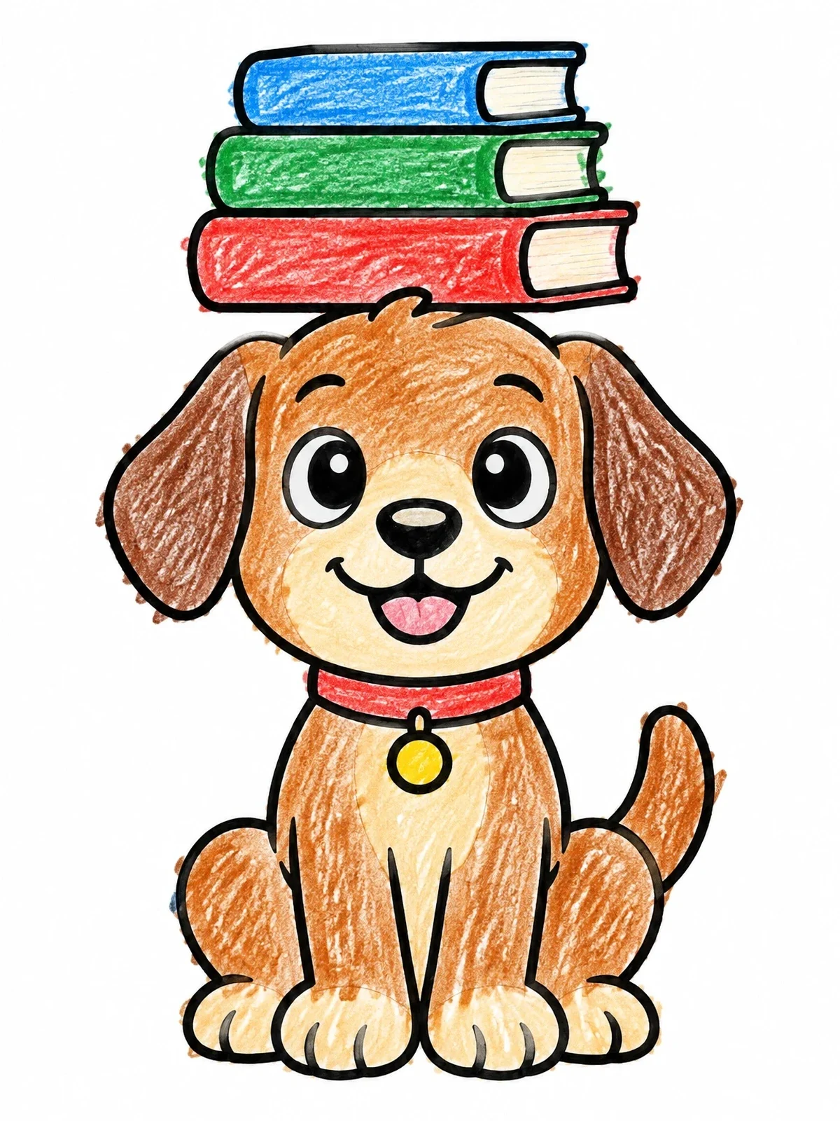 Colored example of the Puppy Balancing Books On Head coloring page