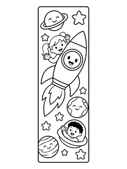 Free printable Space Adventure Bookmark With Rocket coloring page