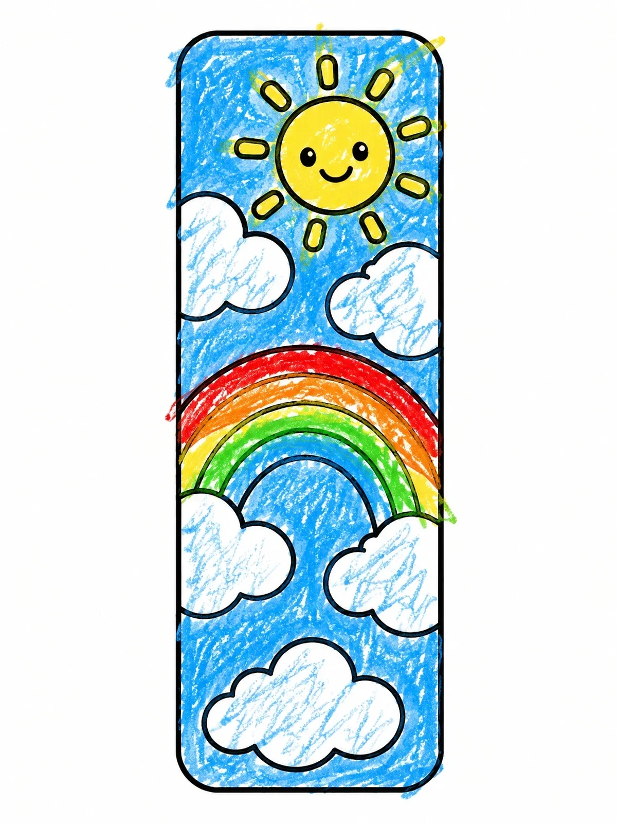 Colored example of the Sunny Rainbow Sky Bookmark coloring page