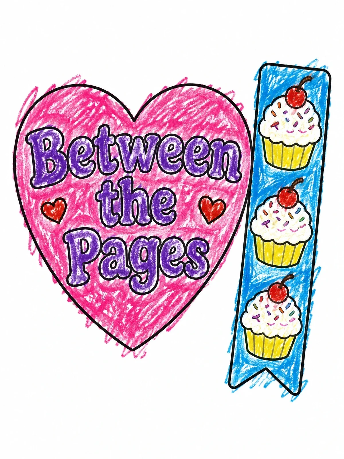 Colored example of the Sweet Cupcake Bookmark And Heart Sign coloring page