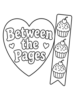 Free printable Sweet Cupcake Bookmark And Heart Sign coloring page