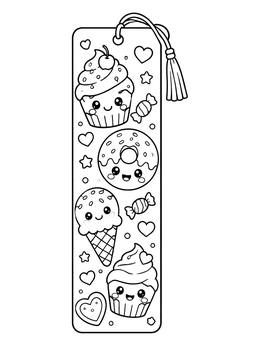 Free printable Sweet Treats Kawaii Bookmark coloring page
