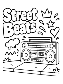Free printable Boombox With Street Beats Graffiti coloring page