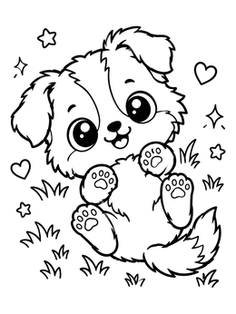 Free printable Playful Puppy Rolling In Grass coloring page