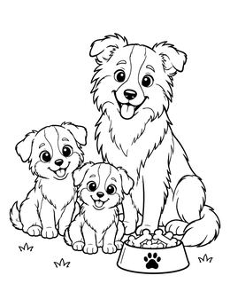 Free printable Border Collie Family With Treats coloring page