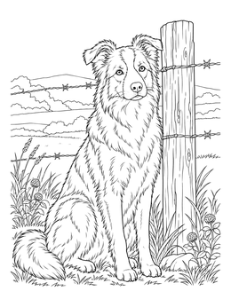 Free printable Attentive Border Collie By The Fence coloring page