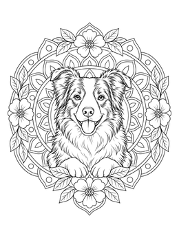 Free printable Border Collie With Floral Mandala coloring page