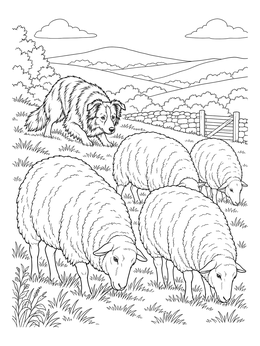 Free printable Border Collie Herding Grazing Sheep coloring page