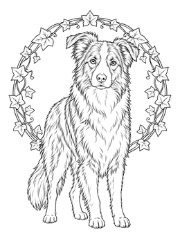 Free printable Border Collie With Ivy Wreath Frame coloring page