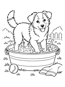 Free printable Playful Puppy In Wash Tub coloring page