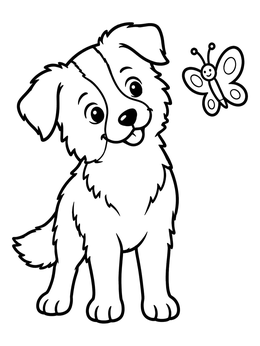 Free printable Puppy And Garden Butterfly coloring page