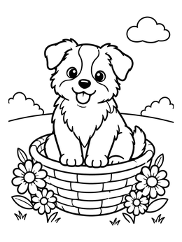 Free printable Cute Border Collie Puppy In Basket coloring page