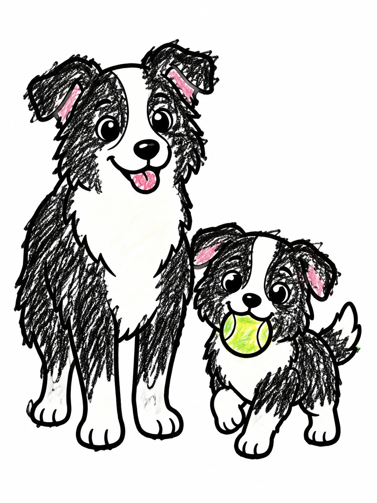 Colored example of the Border Collie With Playful Puppy coloring page