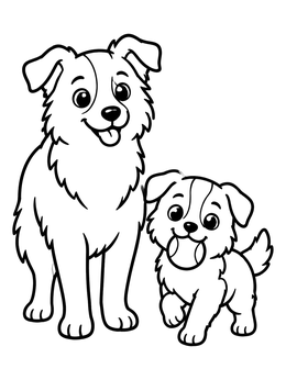 Free printable Border Collie With Playful Puppy coloring page