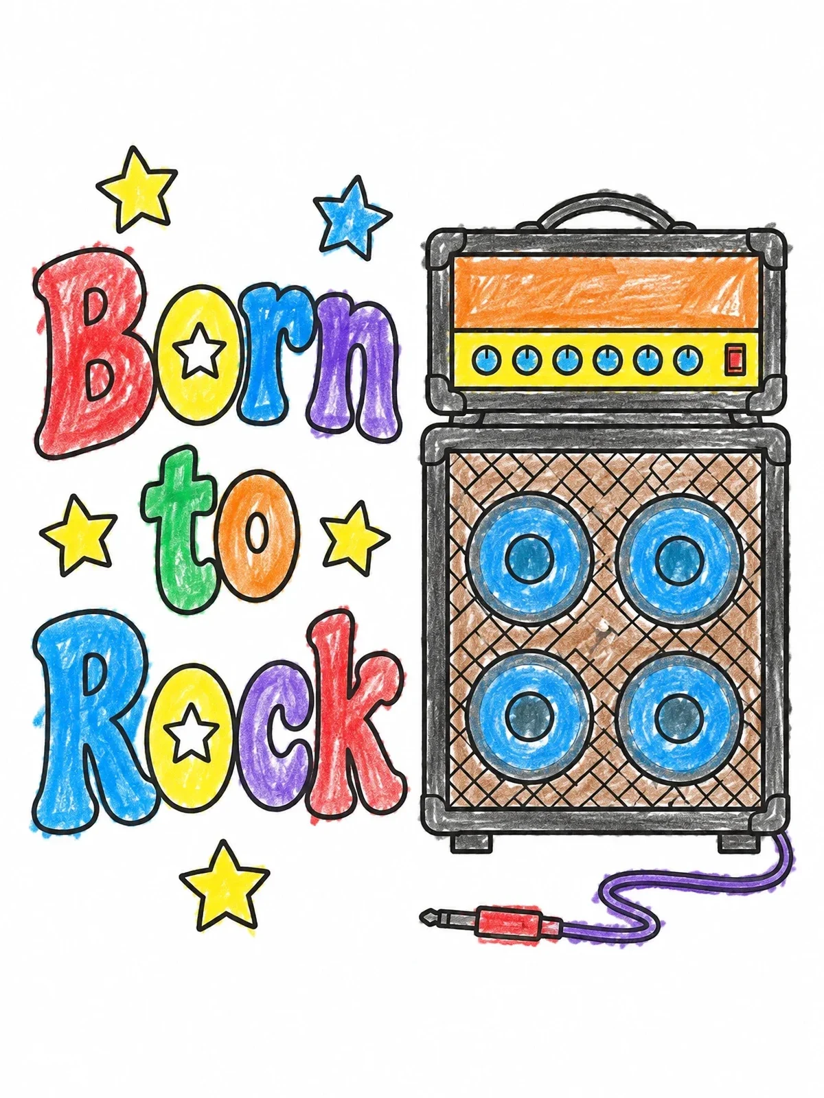 Colored example of the Born To Rock Amplifier Stack coloring page