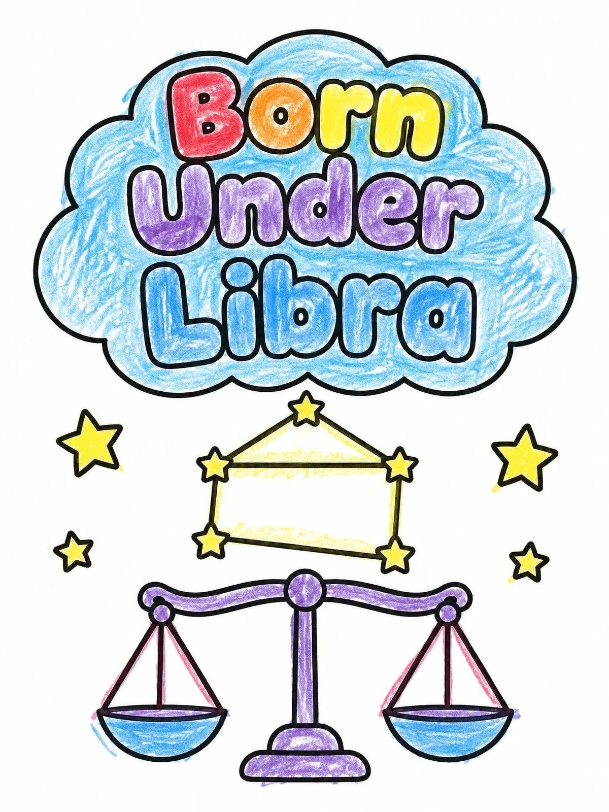 Colored example of the Born Under Libra Zodiac Scales coloring page