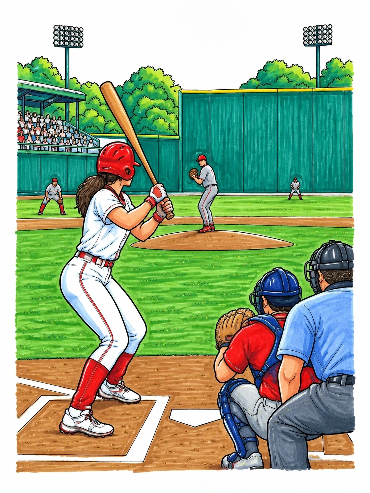 Colored example of the Baseball Batter At Fenway Park coloring page