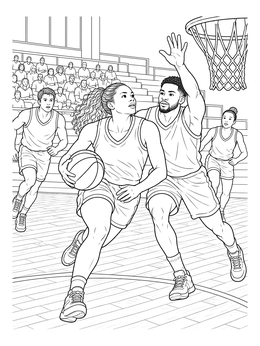 Free printable Basketball Action On The Parquet Court coloring page