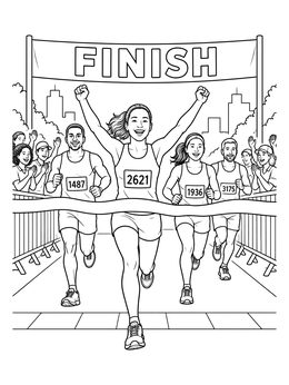 Free printable Marathon Runners Crossing The Finish Line coloring page