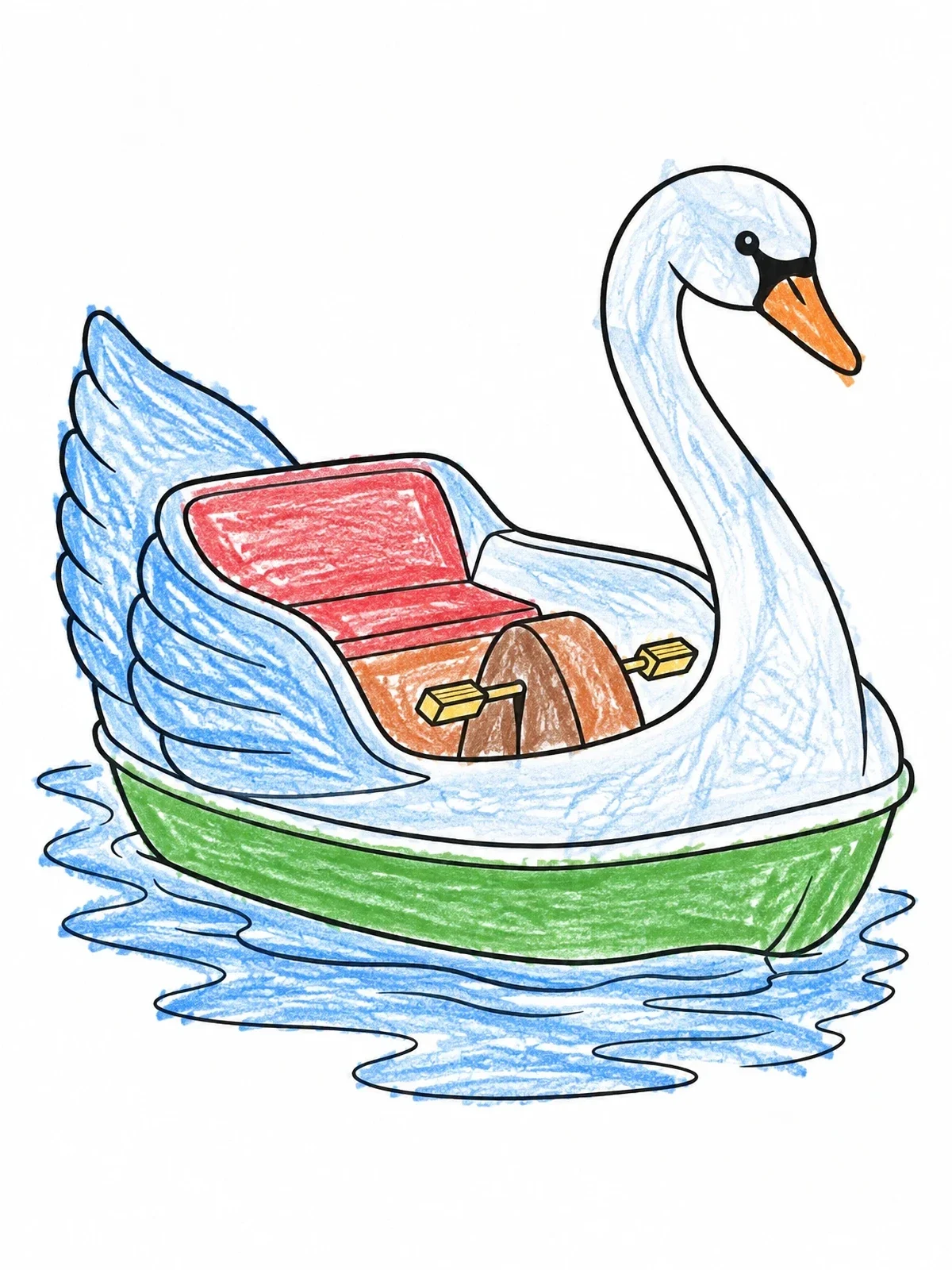 Colored example of the Boston Public Garden Swan Boat coloring page