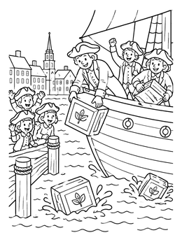 Free printable Boston Tea Party Harbor Scene coloring page