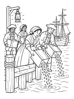 Free printable Boston Tea Party At The Harbor coloring page