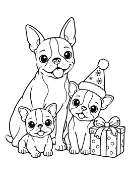 Free printable Boston Terrier Family With Gift coloring page