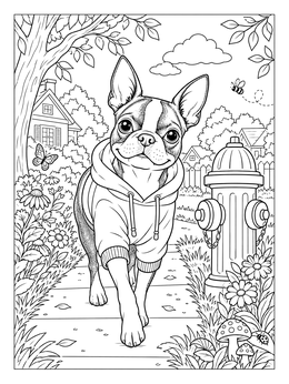 Free printable Boston Terrier In Cozy Hoodie coloring page