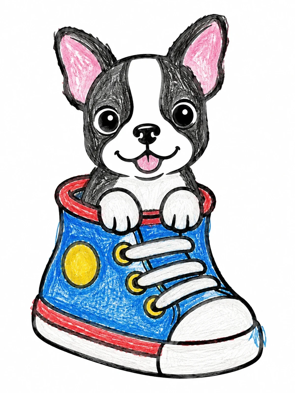 Colored example of the Boston Terrier Puppy In Sneaker coloring page